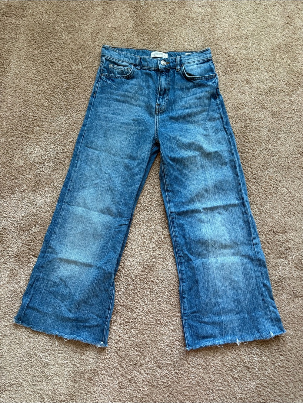 Zara Medium Blue Wide-Leg Denim Jeans